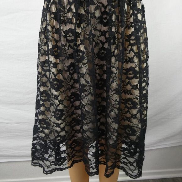 Angie Strapless Nude Illusion Floral Lace Overlay Dress Empire High Waist Black - Picture 4 of 10